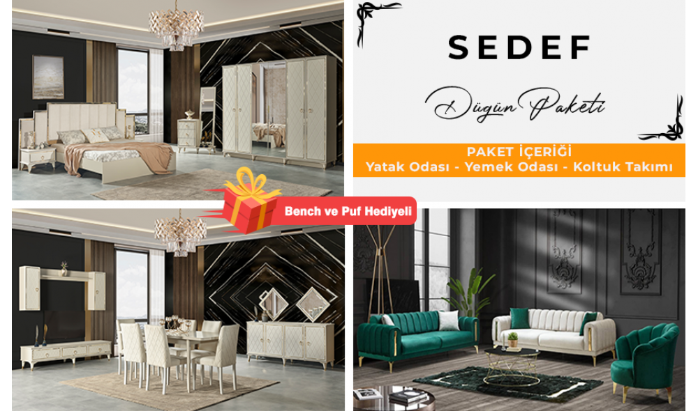 SEDEF DÜĞÜN PAKETİ Sedef Yatak Odası  Kapaklar %100 MDF (Kasa Suntalem Malzemeden Üretilmiştir)