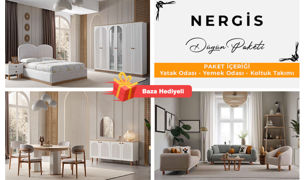 Nergis Düğün Paketi (Ön yüzler %100 mdf kasa suntalem malzemeden üretilmiştir)